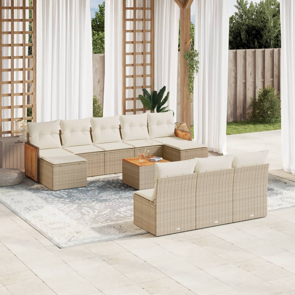 vidaXL 10-tlg. Garten-Sofagarnitur mit Kissen Schwarz Poly Rattan