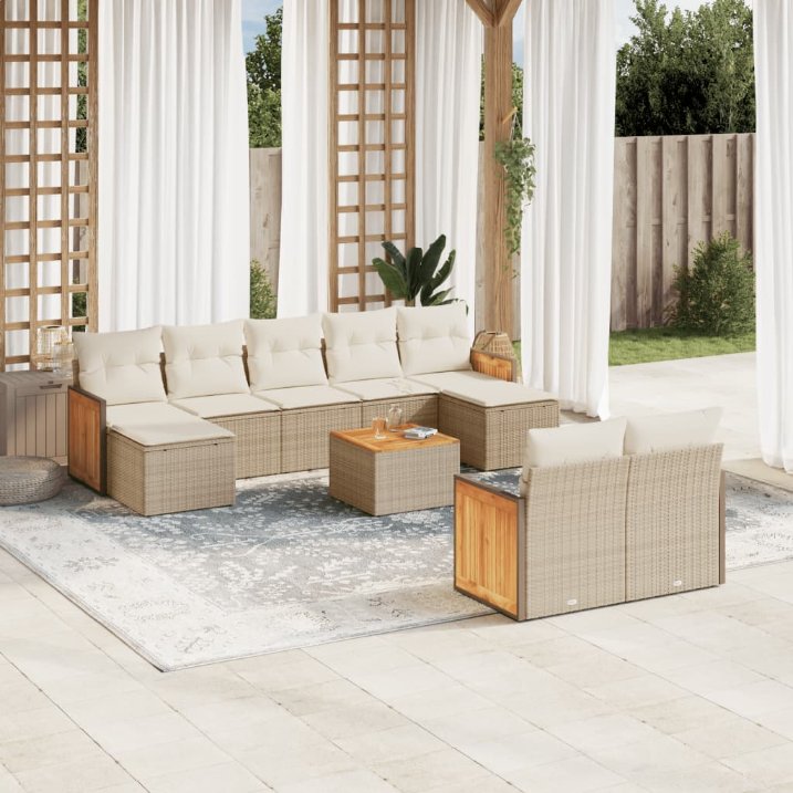 9-tlg. Garten-Sofagarnitur mit Kissen Schwarz Poly Rattan