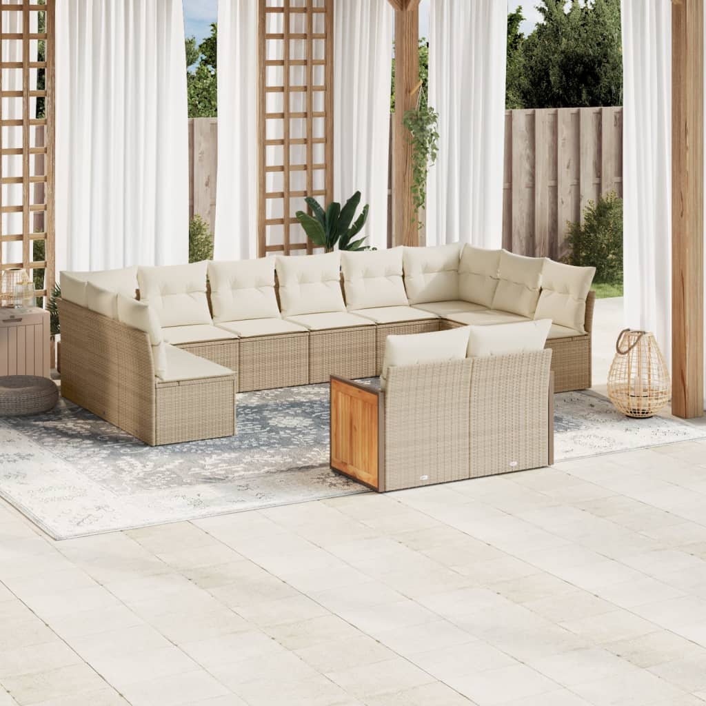 12-tlg. Garten-Sofagarnitur mit Kissen Schwarz Poly Rattan