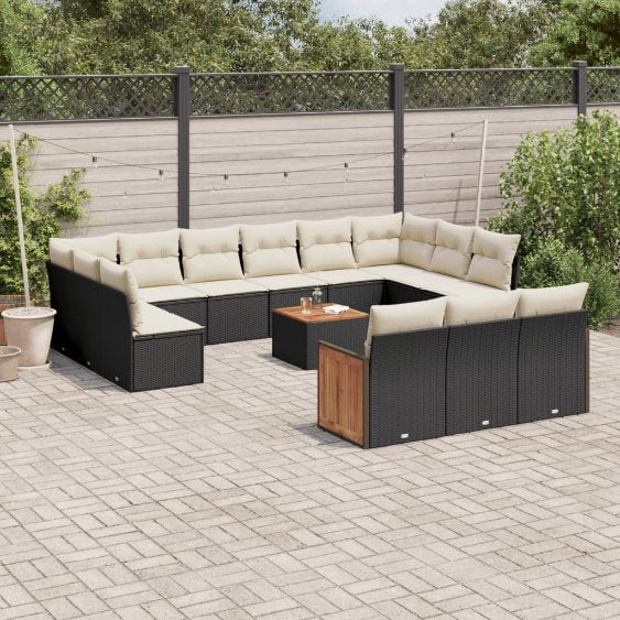 13-tlg. Garten-Sofagarnitur mit Kissen Schwarz Poly Rattan