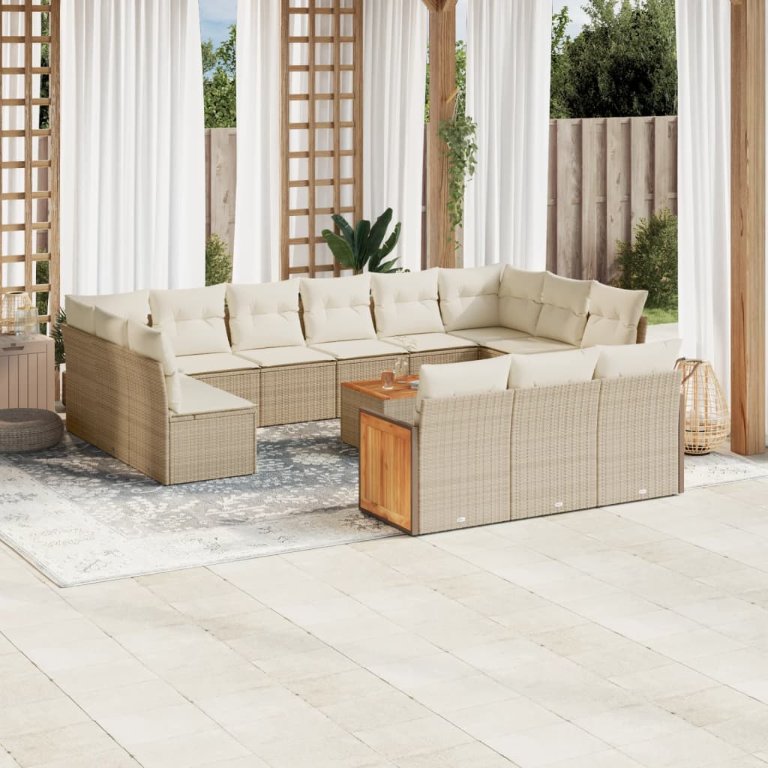 13-tlg. Garten-Sofagarnitur mit Kissen Schwarz Poly Rattan