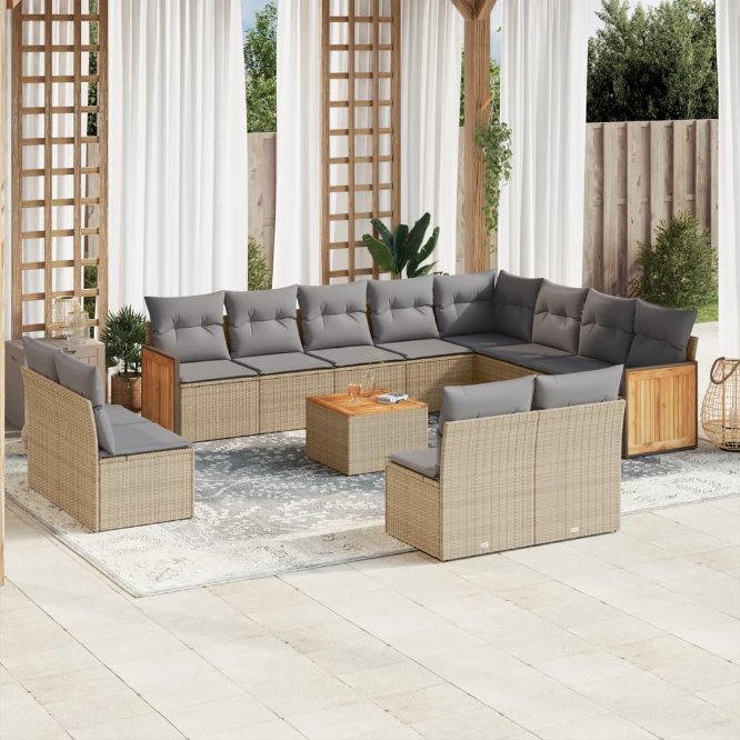 12-tlg. Garten-Sofagarnitur mit Kissen Schwarz Poly Rattan