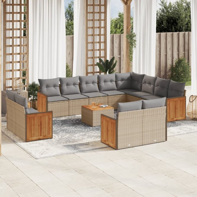 12-tlg. Garten-Sofagarnitur mit Kissen Schwarz Poly Rattan