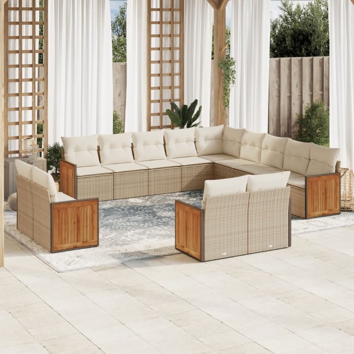 13-tlg. Garten-Sofagarnitur mit Kissen Schwarz Poly Rattan