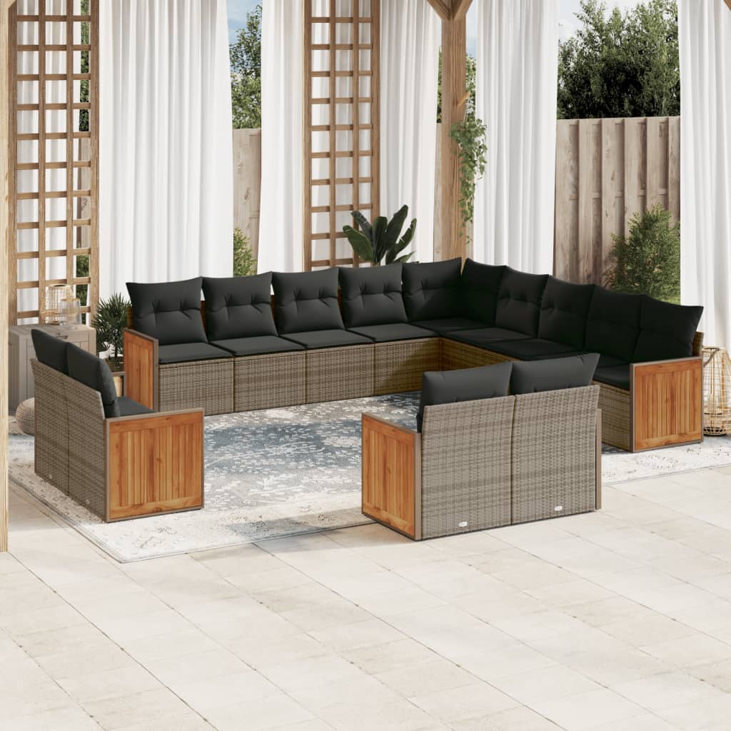 13-tlg. Garten-Sofagarnitur mit Kissen Schwarz Poly Rattan