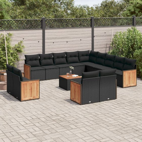 13-tlg. Garten-Sofagarnitur mit Kissen Schwarz Poly Rattan