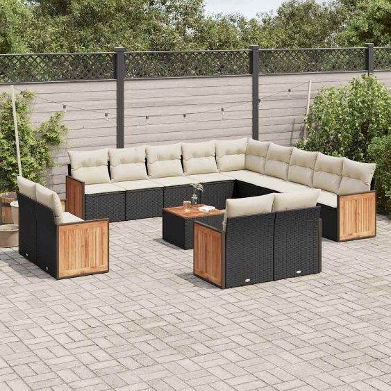 13-tlg. Garten-Sofagarnitur mit Kissen Schwarz Poly Rattan
