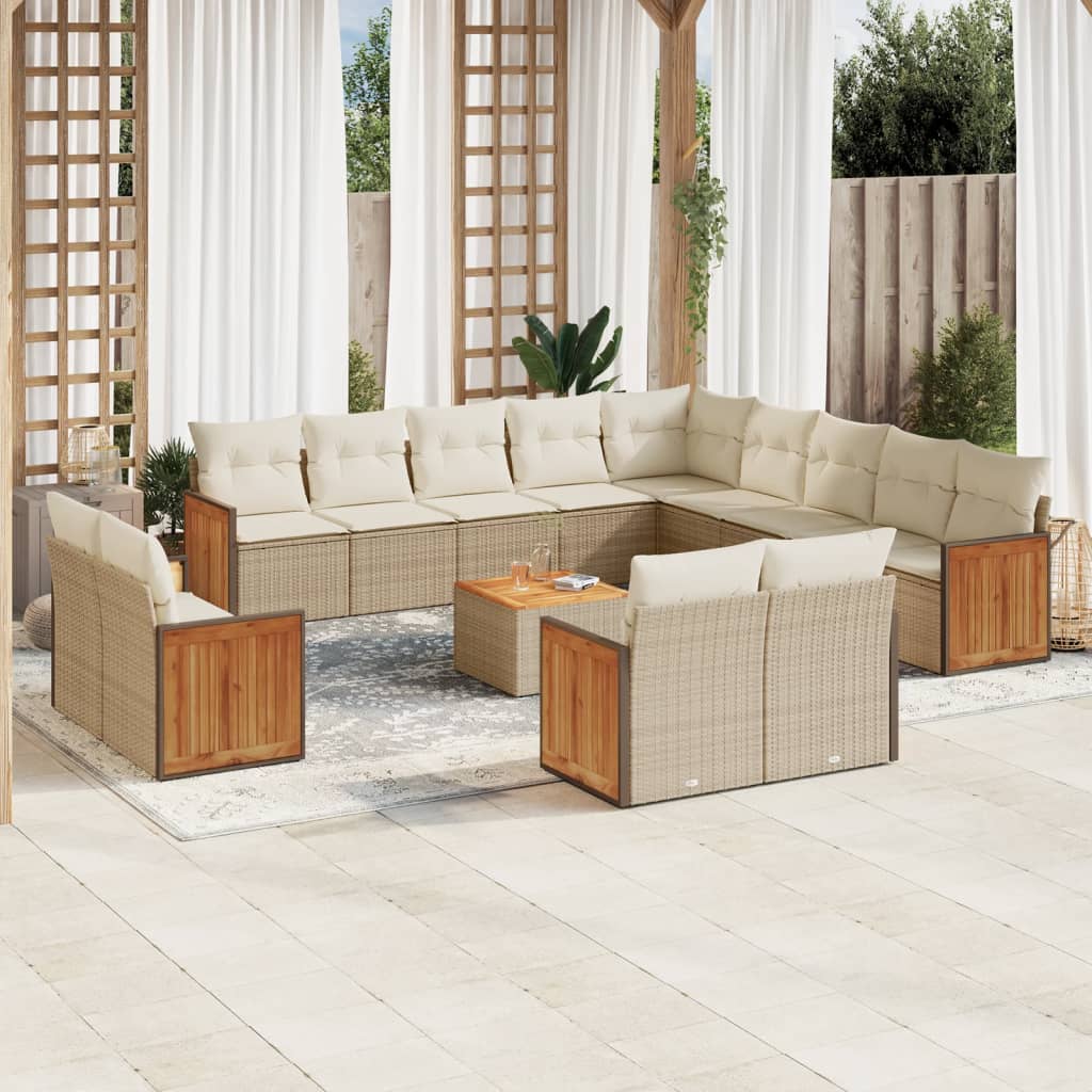 13-tlg. Garten-Sofagarnitur mit Kissen Schwarz Poly Rattan