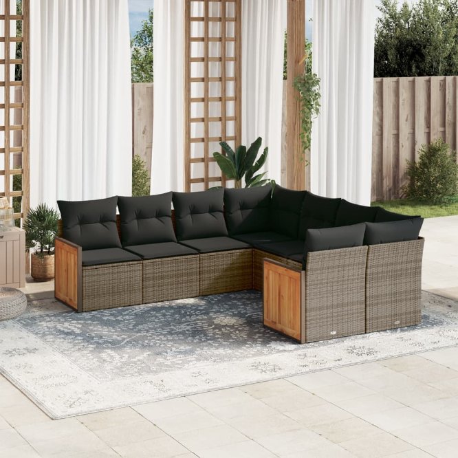 8-tlg. Garten-Sofagarnitur mit Kissen Schwarz Poly Rattan