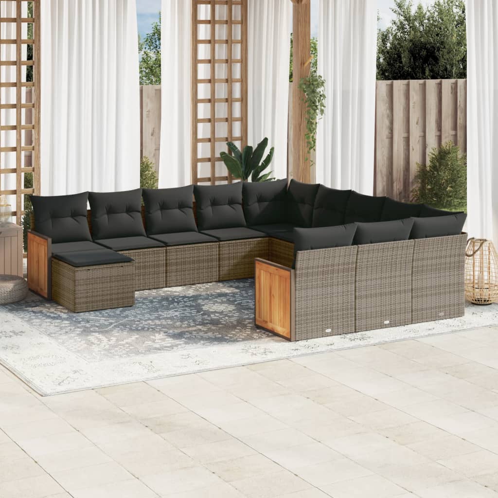 12-tlg. Garten-Sofagarnitur mit Kissen Schwarz Poly Rattan