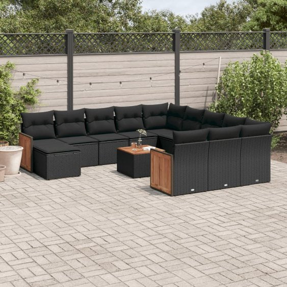 12-tlg. Garten-Sofagarnitur mit Kissen Schwarz Poly Rattan