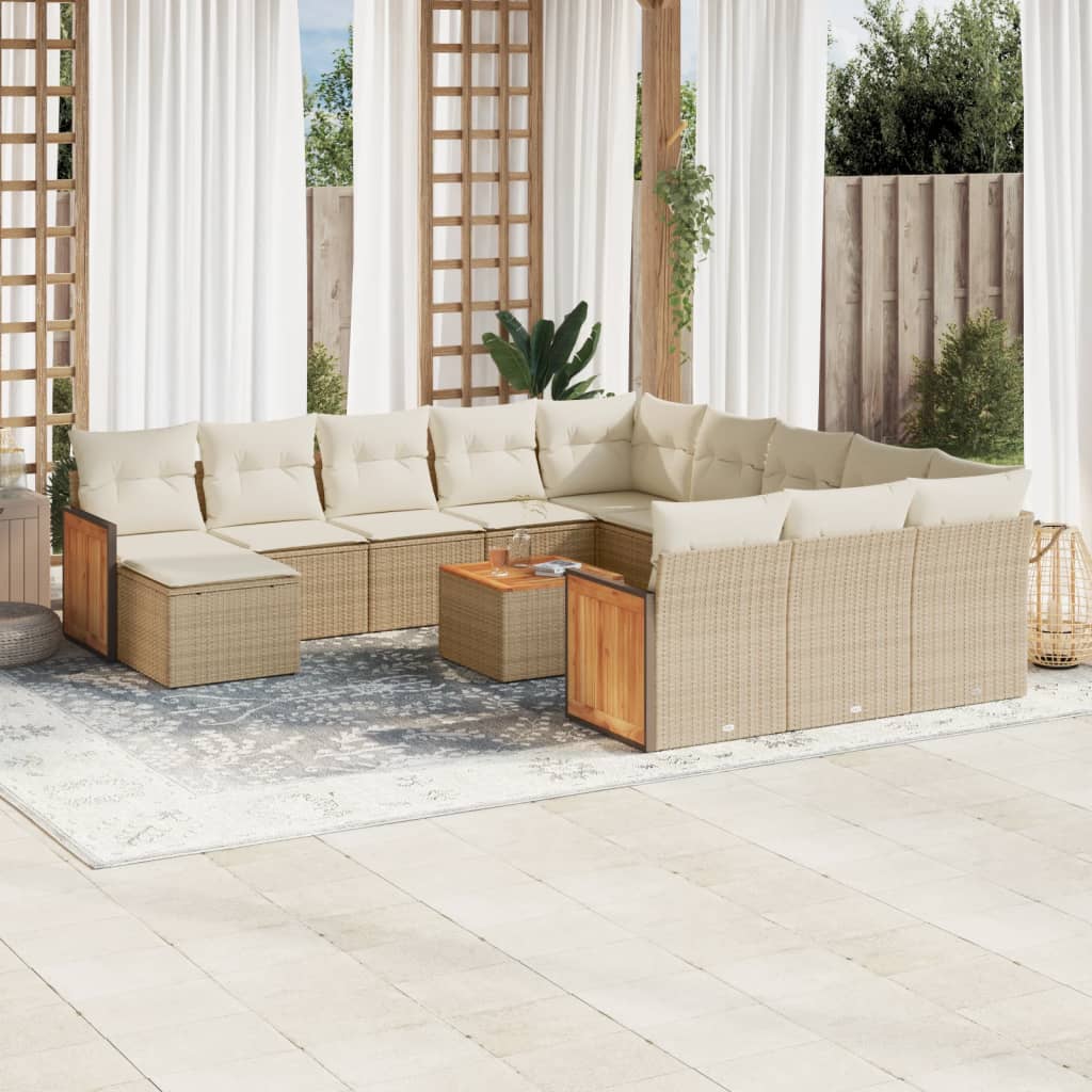 12-tlg. Garten-Sofagarnitur mit Kissen Schwarz Poly Rattan