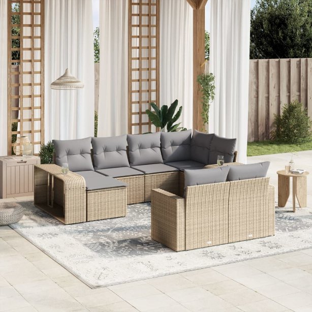 vidaXL 10-tlg. Garten-Sofagarnitur mit Kissen Schwarz Poly Rattan