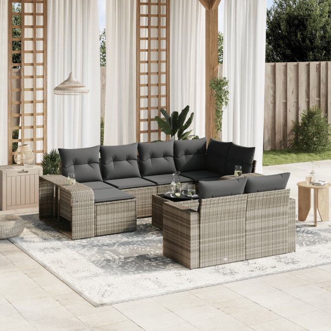 vidaXL 10-tlg. Garten-Sofagarnitur mit Kissen Schwarz Poly Rattan