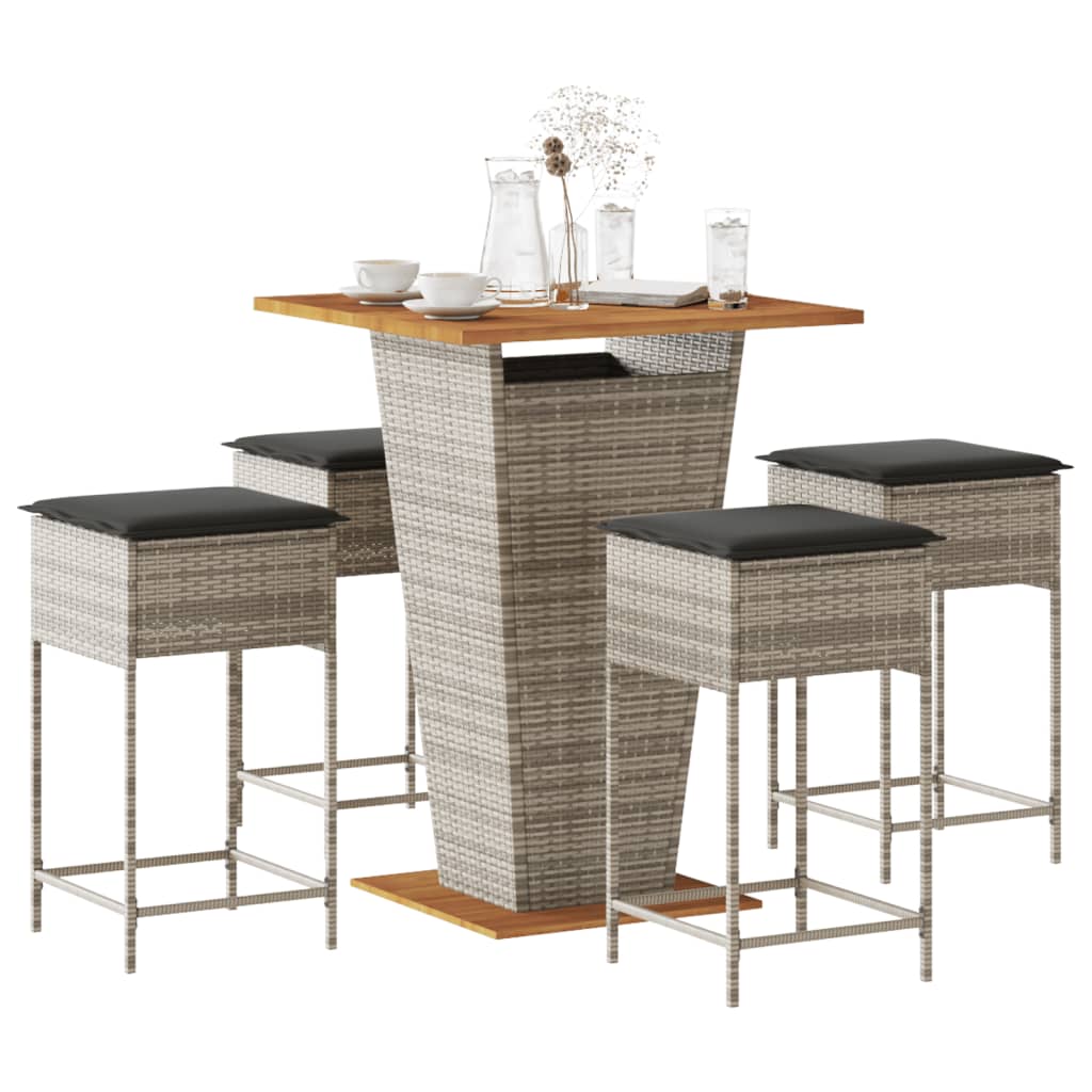 3-tlg. Gartenbar-Set mit Kissen Schwarz Poly Rattan
