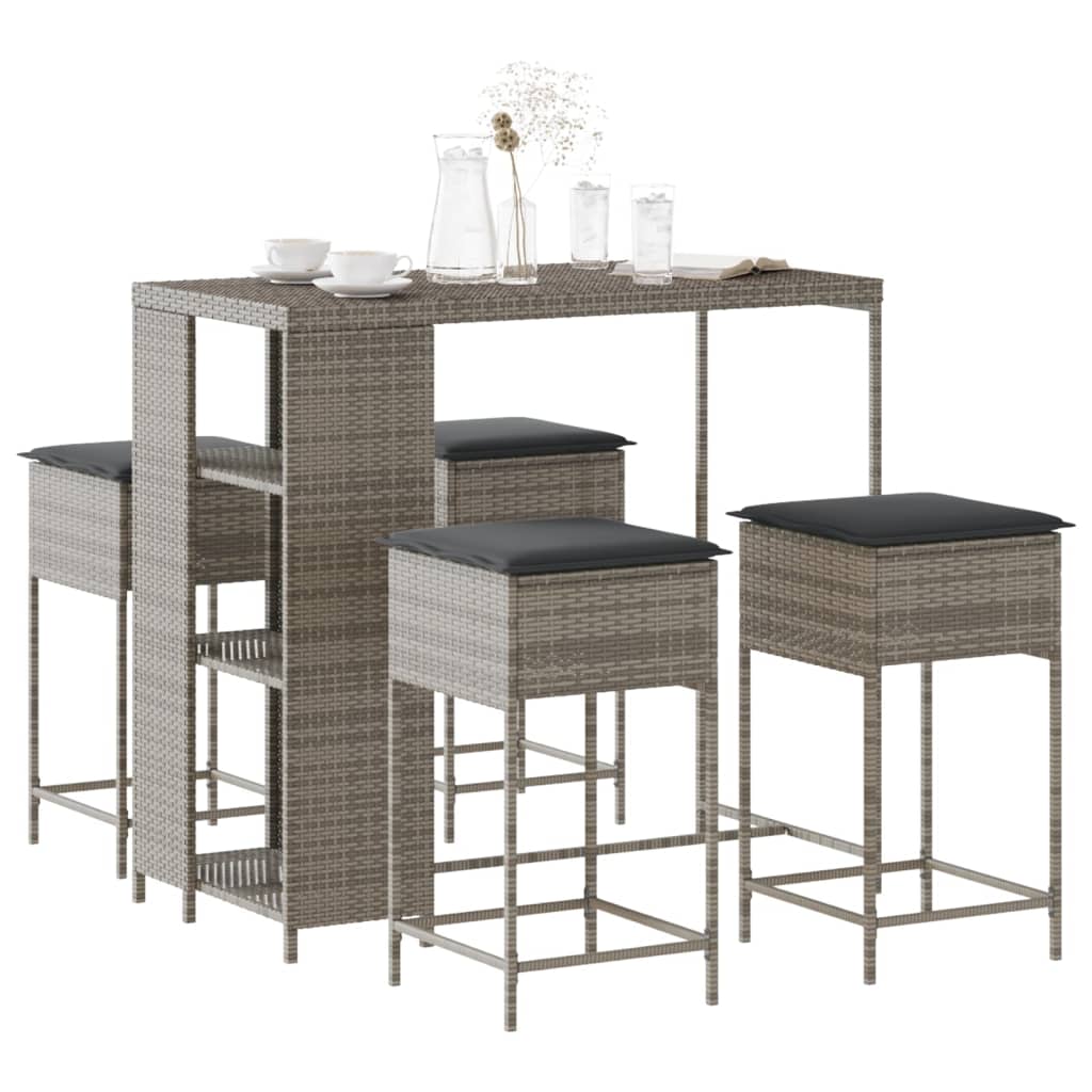 3-tlg. Gartenbar-Set mit Kissen Schwarz Poly Rattan