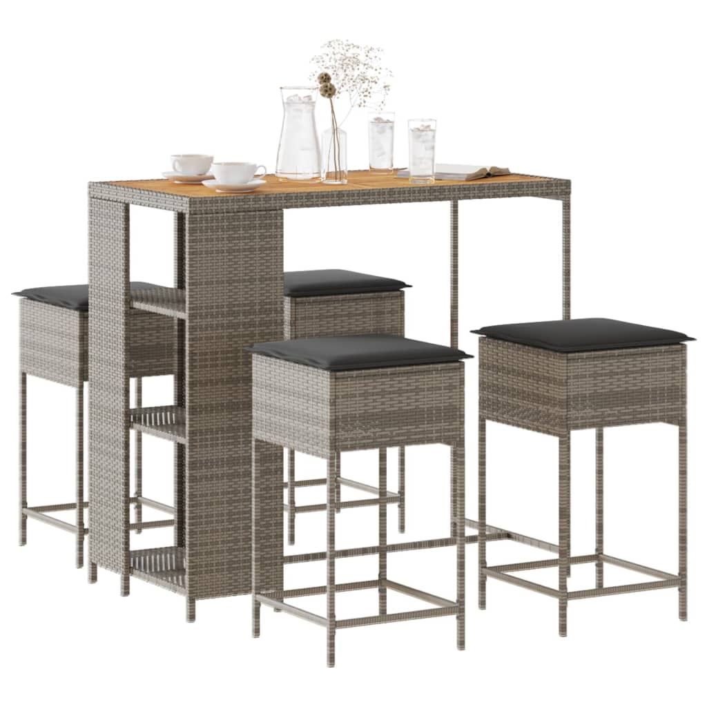 3-tlg. Gartenbar-Set mit Kissen Schwarz Poly Rattan