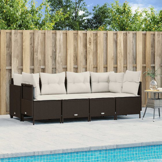 5-tlg. Garten-Sofagarnitur mit Kissen Schwarz Poly Rattan