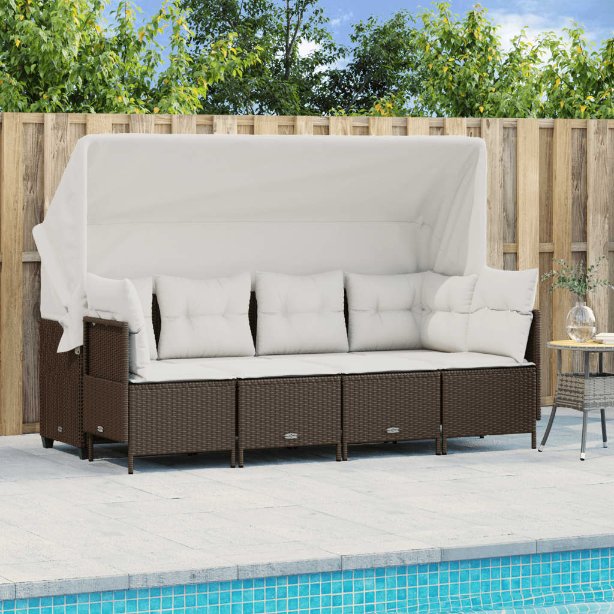 5-tlg. Garten-Sofagarnitur mit Kissen Schwarz Poly Rattan