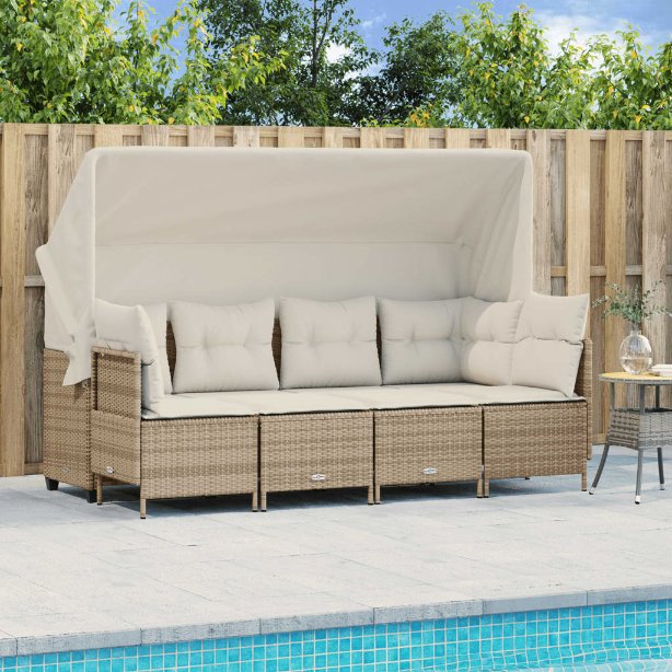 5-tlg. Garten-Sofagarnitur mit Kissen Schwarz Poly Rattan