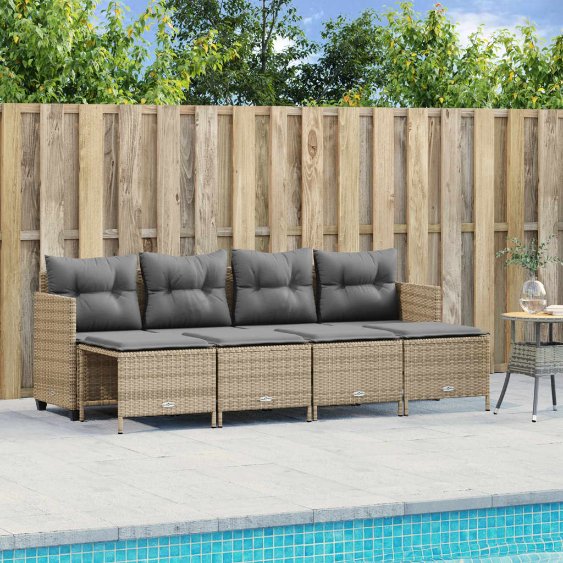 5-tlg. Garten-Sofagarnitur mit Kissen Schwarz Poly Rattan