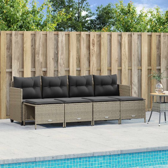 5-tlg. Garten-Sofagarnitur mit Kissen Schwarz Poly Rattan