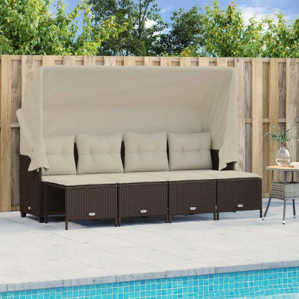 5-tlg. Garten-Sofagarnitur mit Kissen Schwarz Poly Rattan