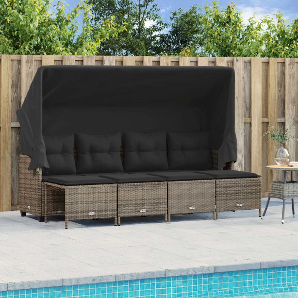 5-tlg. Garten-Sofagarnitur mit Kissen Schwarz Poly Rattan