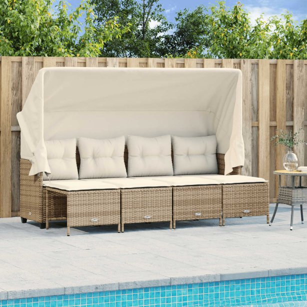 5-tlg. Garten-Sofagarnitur mit Kissen Schwarz Poly Rattan