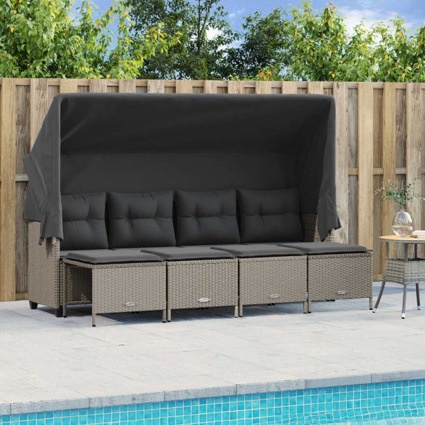 5-tlg. Garten-Sofagarnitur mit Kissen Schwarz Poly Rattan