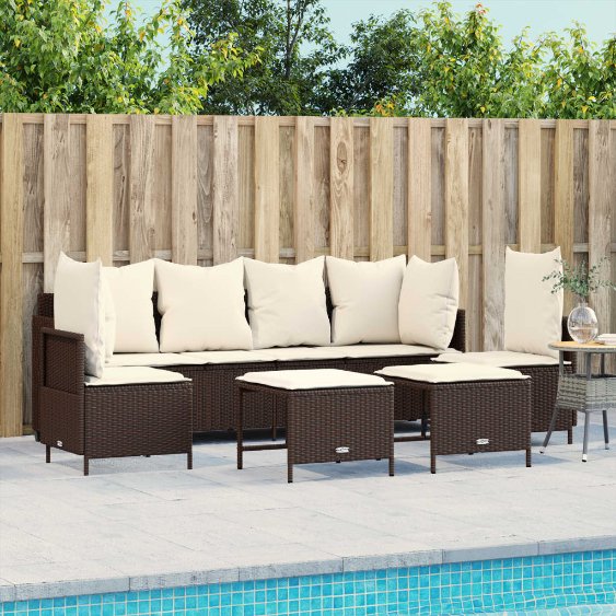 5-tlg. Garten-Sofagarnitur mit Kissen Schwarz Poly Rattan
