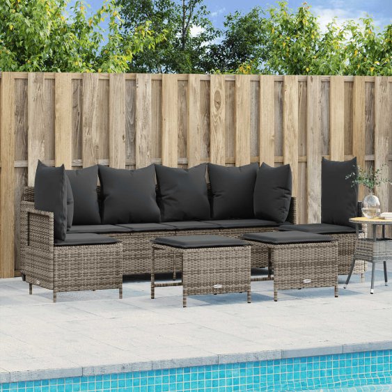 5-tlg. Garten-Sofagarnitur mit Kissen Schwarz Poly Rattan