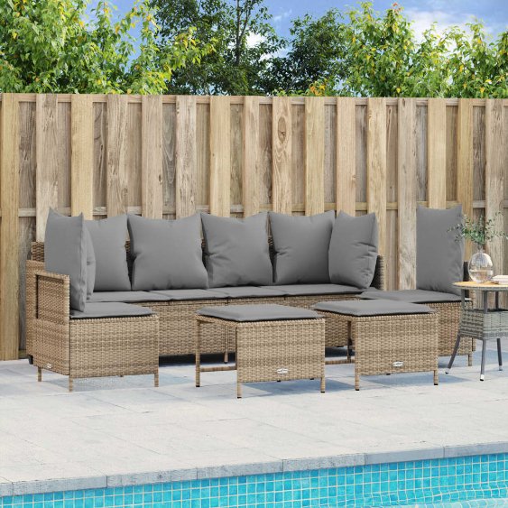 5-tlg. Garten-Sofagarnitur mit Kissen Schwarz Poly Rattan