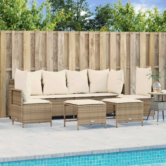 5-tlg. Garten-Sofagarnitur mit Kissen Schwarz Poly Rattan