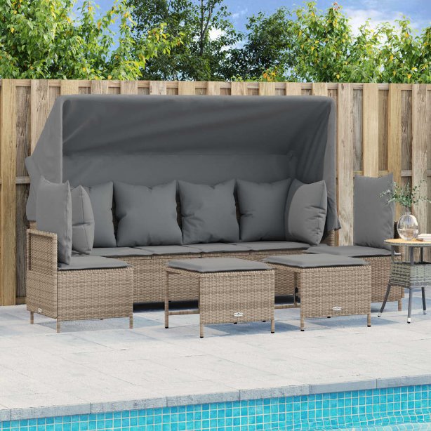 5-tlg. Garten-Sofagarnitur mit Kissen Schwarz Poly Rattan