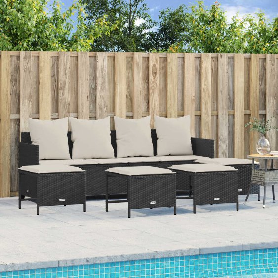 5-tlg. Garten-Sofagarnitur mit Kissen Schwarz Poly Rattan