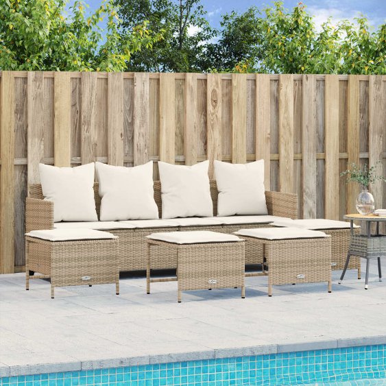 5-tlg. Garten-Sofagarnitur mit Kissen Schwarz Poly Rattan