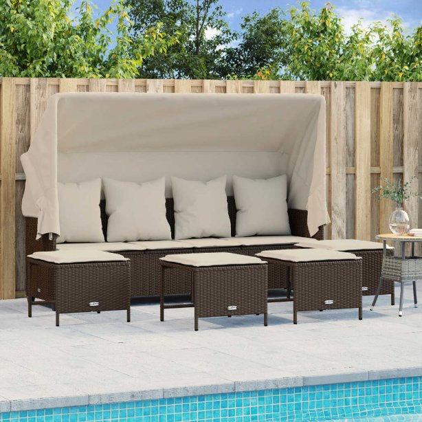5-tlg. Garten-Sofagarnitur mit Kissen Schwarz Poly Rattan