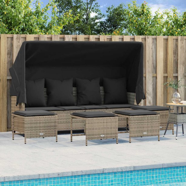 5-tlg. Garten-Sofagarnitur mit Kissen Schwarz Poly Rattan