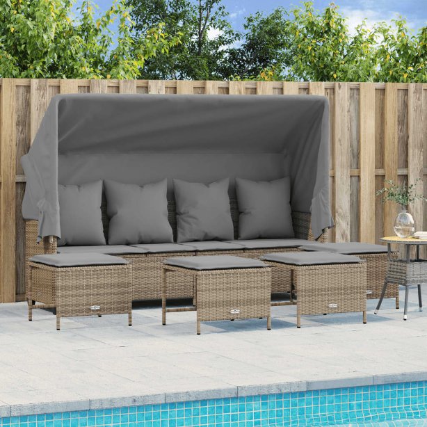 5-tlg. Garten-Sofagarnitur mit Kissen Schwarz Poly Rattan