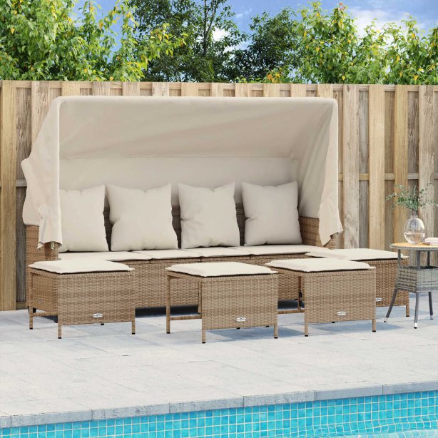 5-tlg. Garten-Sofagarnitur mit Kissen Schwarz Poly Rattan