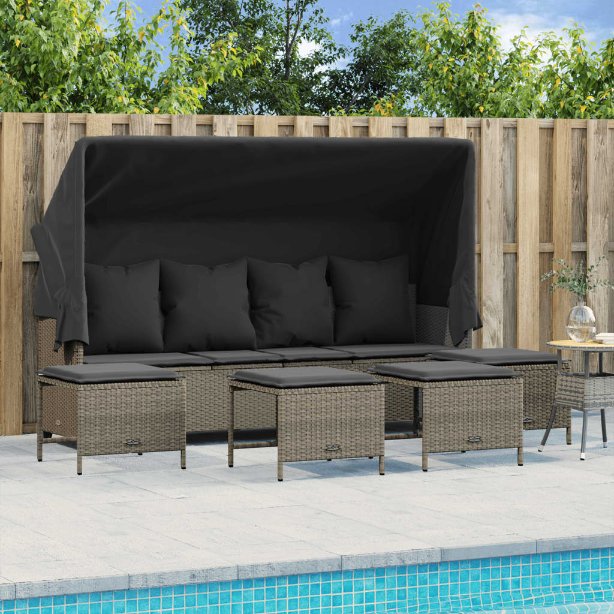 5-tlg. Garten-Sofagarnitur mit Kissen Schwarz Poly Rattan