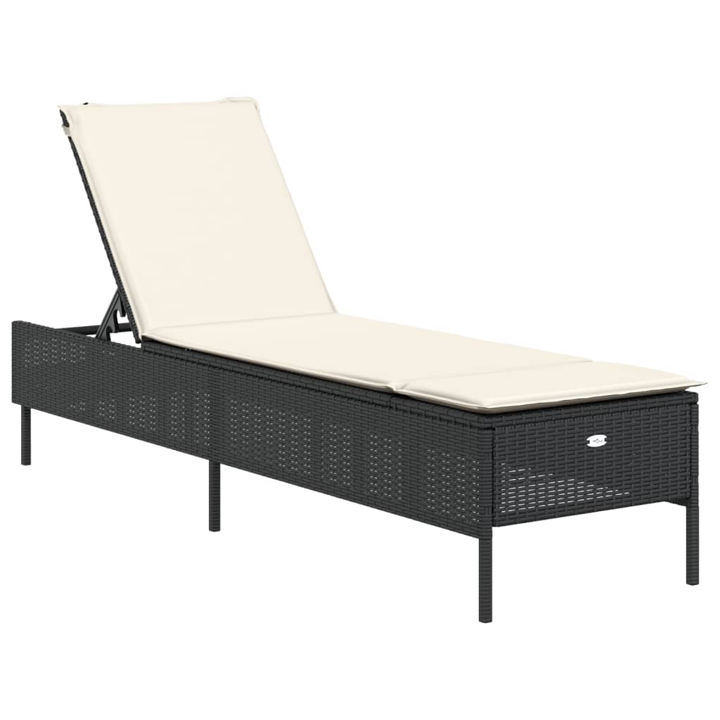 vidaXL Sonnenliegen mit Auflagen 2 Stk. Schwarz Poly Rattan