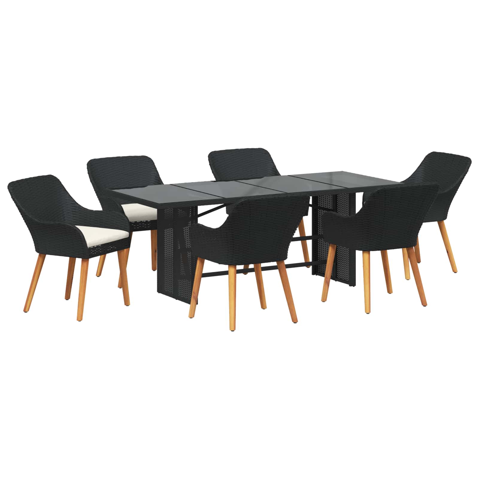 Garten Essgruppe mit Kissen 7 pcs Schwarz Poly-Rattan