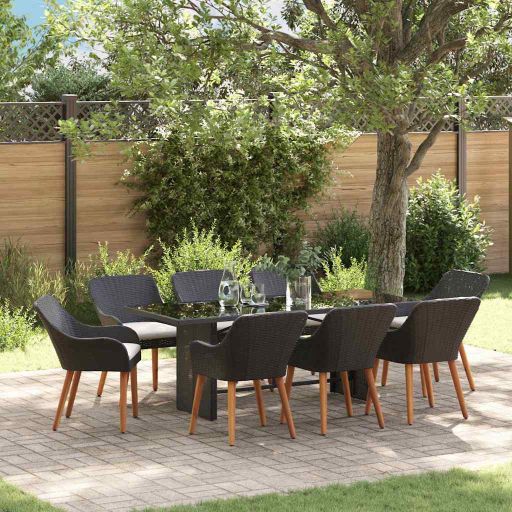 Garten Essgruppe mit Kissen 7 pcs Schwarz Poly-Rattan