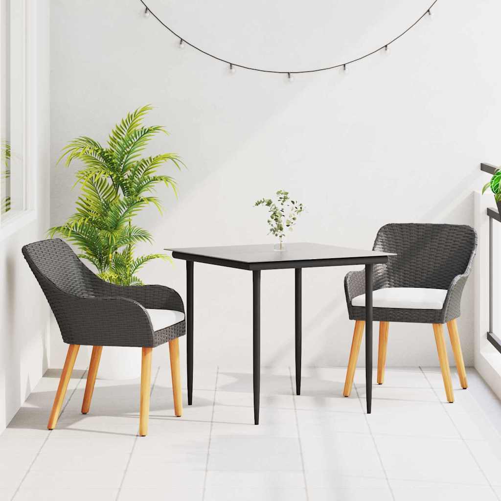 Garten Essgruppe mit Kissen 3 pcs Schwarz Poly-Rattan