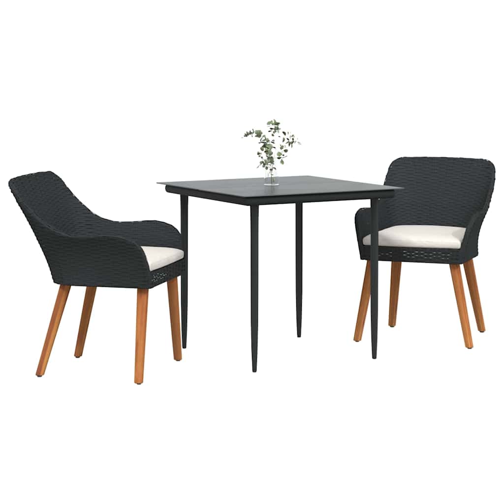 Garten Essgruppe mit Kissen 3 pcs Schwarz Poly-Rattan