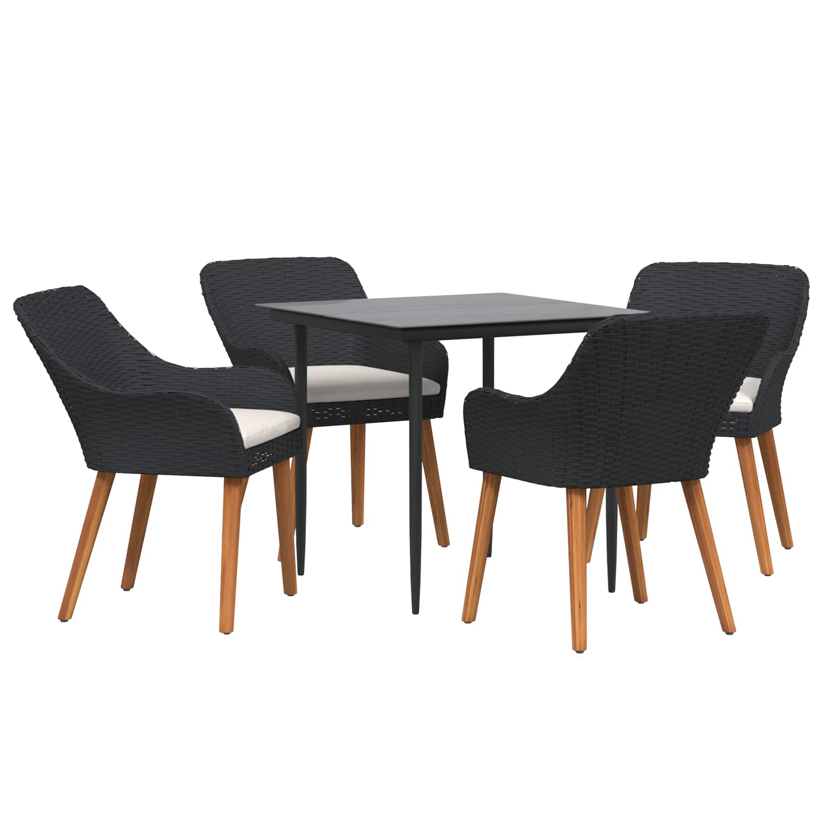 Garten Essgruppe mit Kissen 3 pcs Schwarz Poly-Rattan