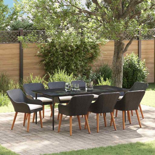 Garten Essgruppe mit Kissen 3 pcs Schwarz Poly-Rattan