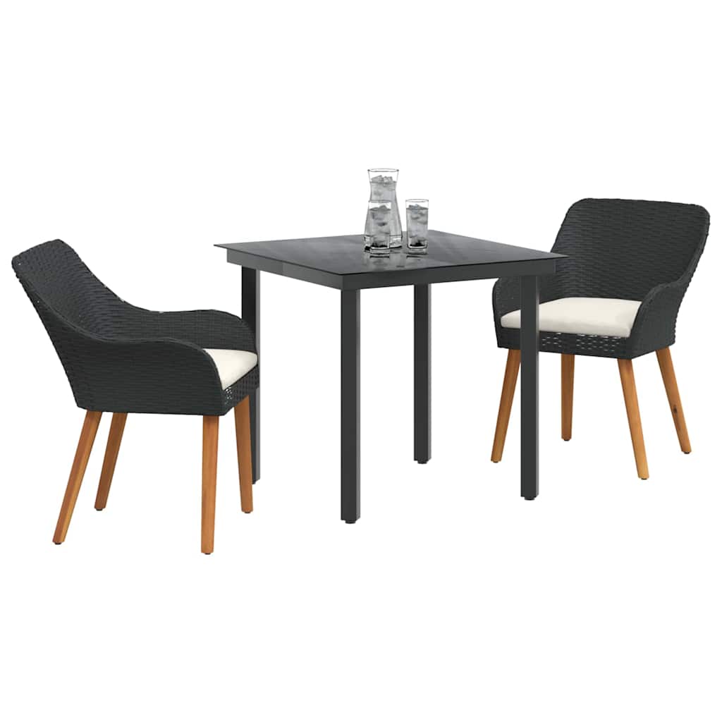 Garten Essgruppe mit Kissen 3 pcs Schwarz Poly-Rattan